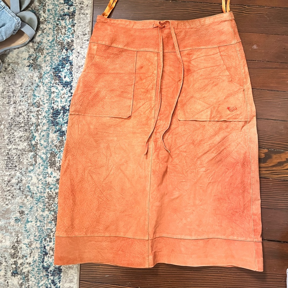 Roxy 100% genuine leather maxi skirt brown/orange